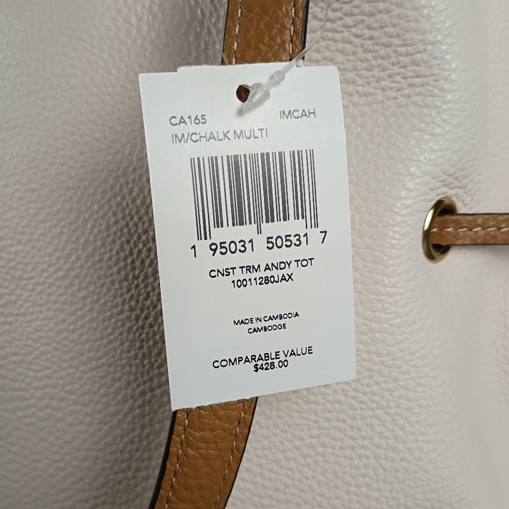 Coach  Andy Tote W/Horse & Carriage Logo With Pebbled Leather In Chalk NWT - Picture 2 of 14